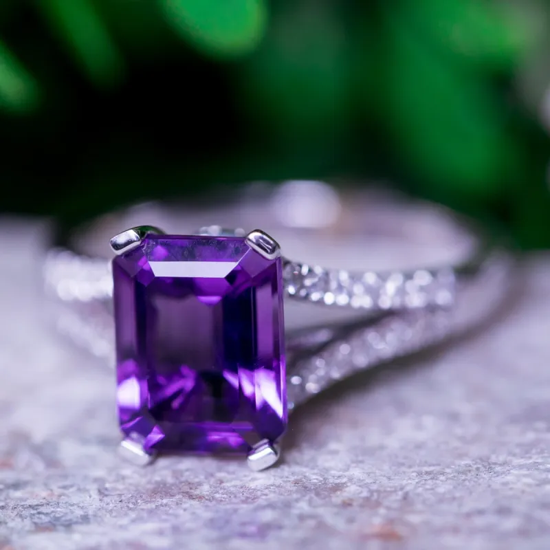 Auriya 1 1/4ct Fancy Emerald-cut Purple Amethyst and Diamond Engagement Ring 1/4ctw 14k Gold sold by Zulily