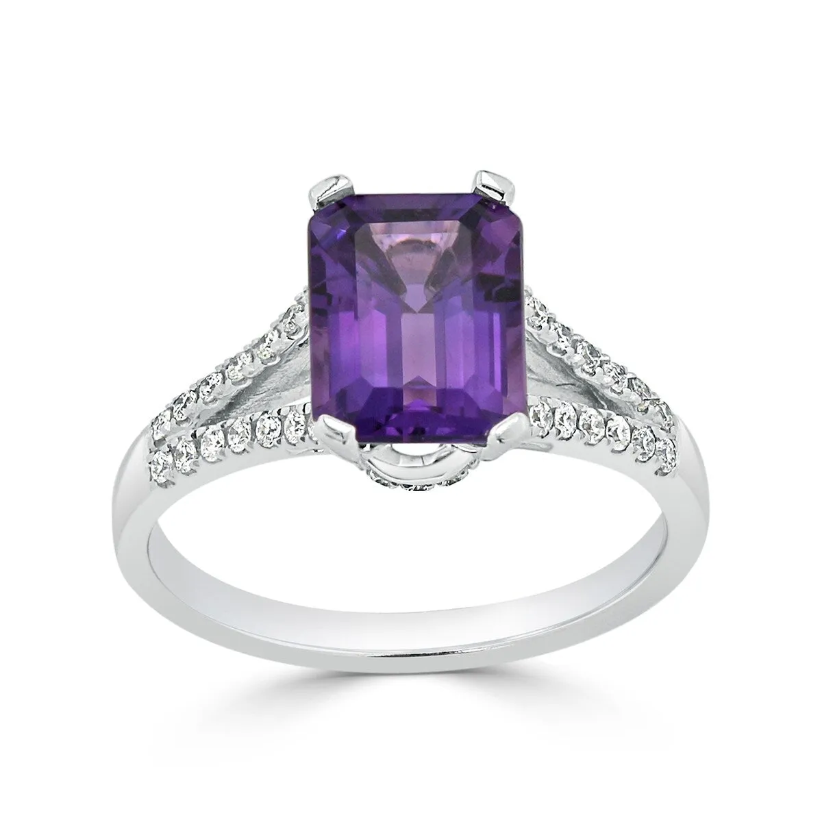 Auriya 1 1/4ct Fancy Emerald-cut Purple Amethyst and Diamond Engagement Ring 1/4ctw 14k Gold sold by Zulily product image thumbnail 3