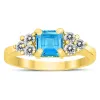 Princess Cut 6X6MM Blue Topaz and Diamond Duchess Ring in 10K Yellow Gold sold by Zulily