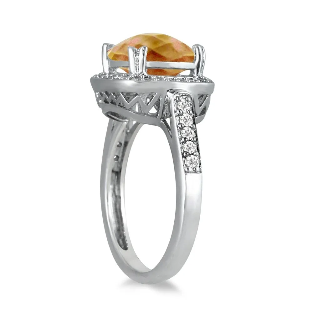 3 1/2 Carat Cushion Cut Citrine and Diamond Ring in 14K White Gold sold by Zulily product image thumbnail 2