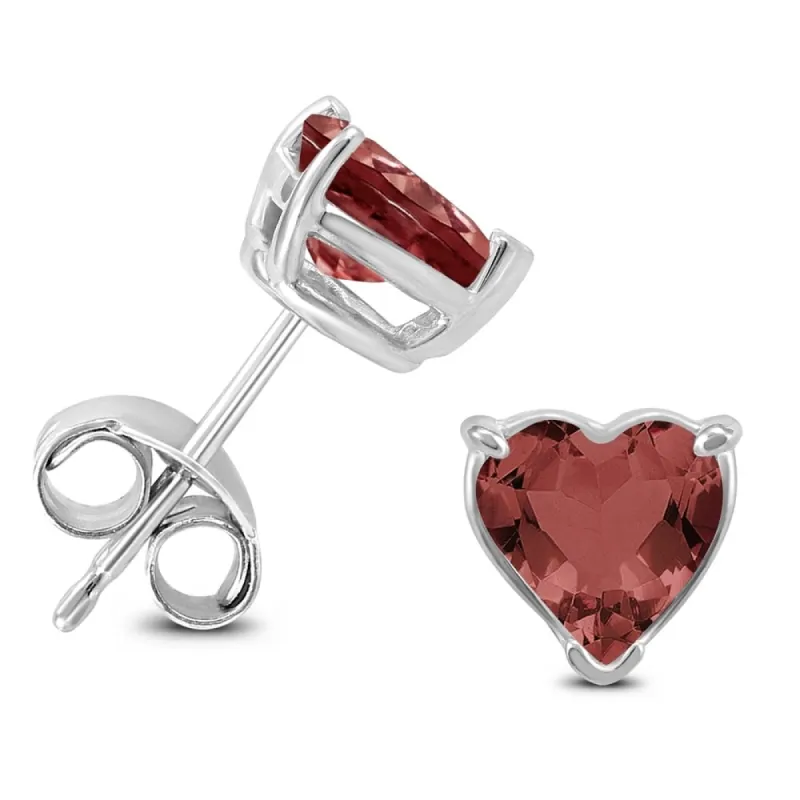 14K White Gold 7MM Heart Garnet Earrings sold by Zulily