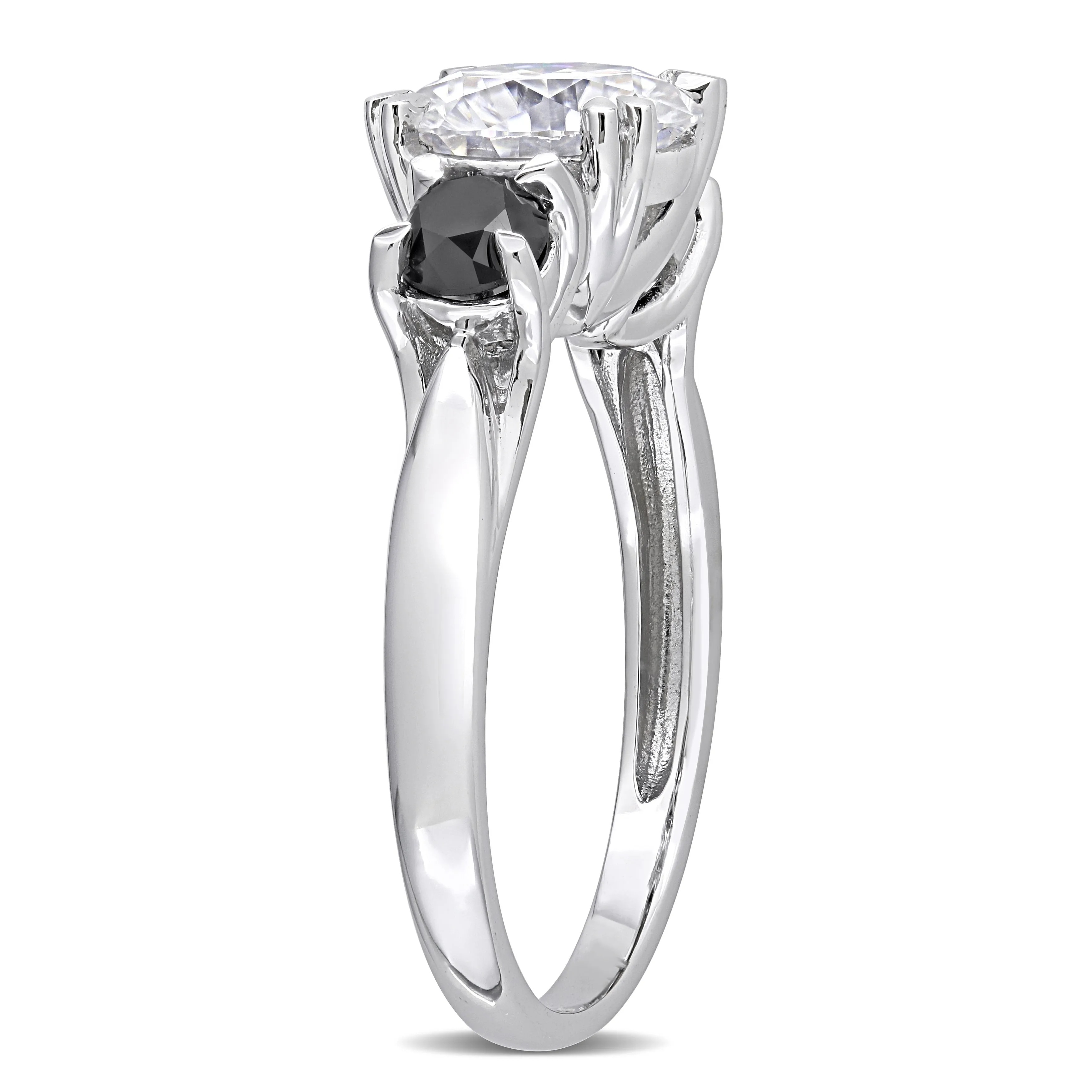 Miadora 2ct DEW Created Moissanite and 3/4ct TDW Black Diamond 3-Stone Engagement Ring in 10k White Gold sold by Zulily product image thumbnail 2