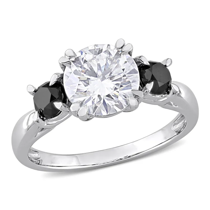 Miadora 2ct DEW Created Moissanite and 3/4ct TDW Black Diamond 3-Stone Engagement Ring in 10k White Gold sold by Zulily