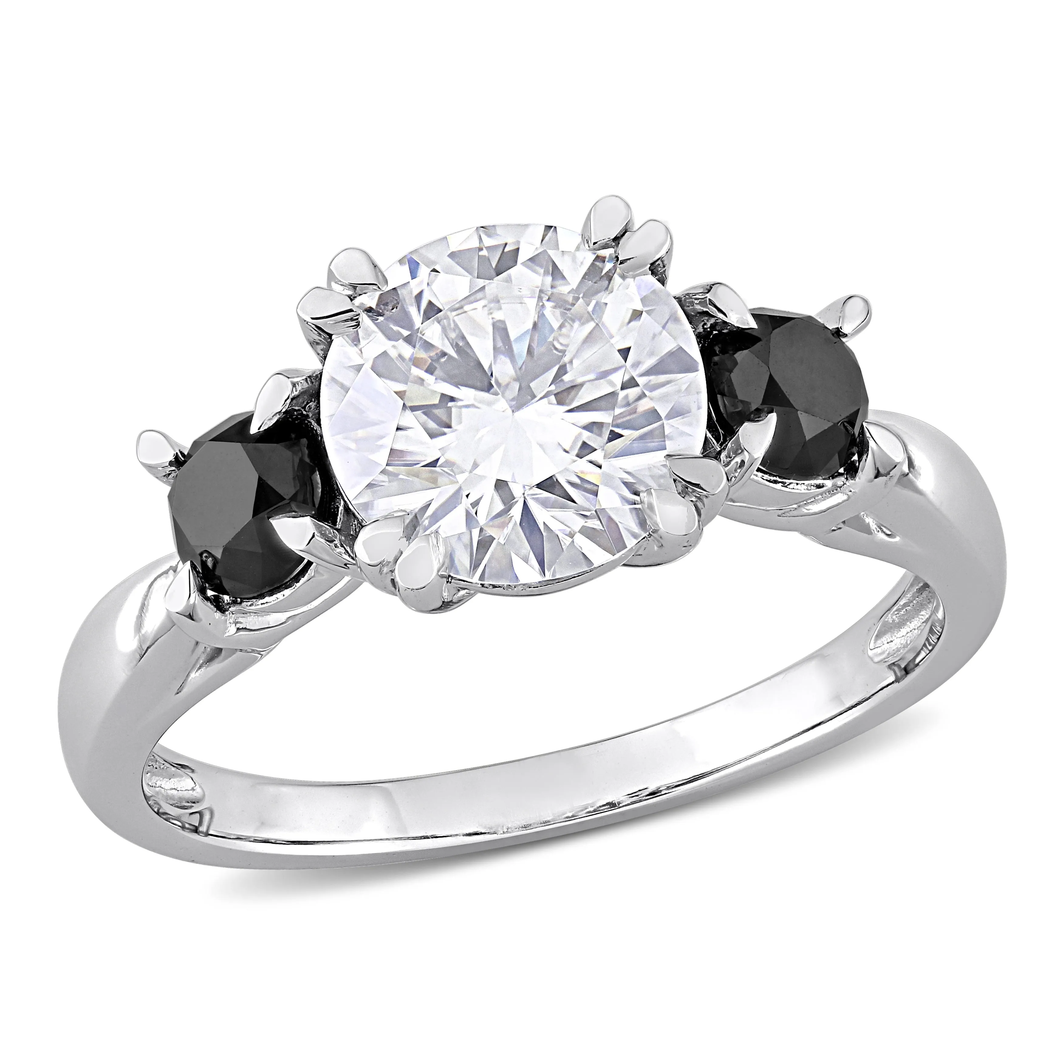 Miadora 2ct DEW Created Moissanite and 3/4ct TDW Black Diamond 3-Stone Engagement Ring in 10k White Gold sold by Zulily