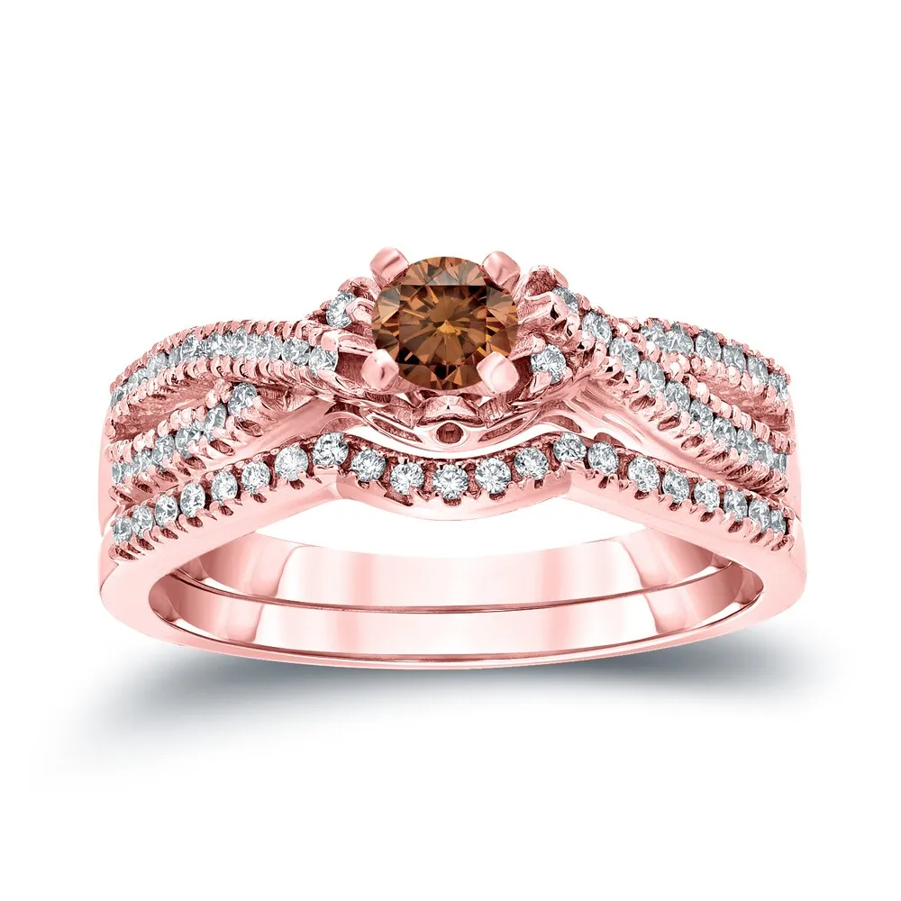 14k Gold 1/2ct TDW Braided Infinity Inspired Brown Diamond Halo Engagement Ring Set by Auriya sold by Zulily product image thumbnail 3