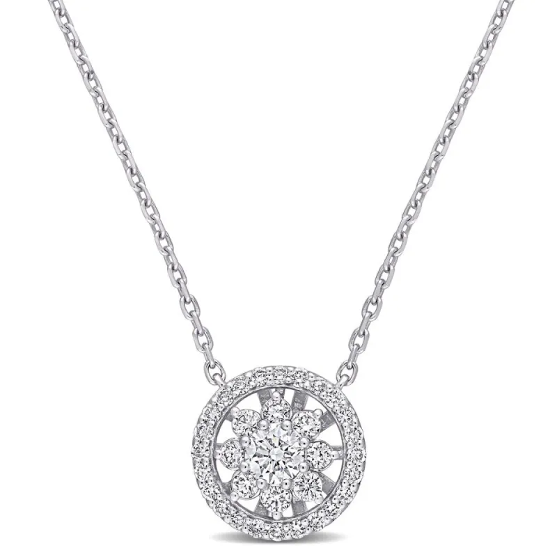 Miadora 14k White Gold 3/4ct TDW Diamond Composite Halo Wheel Necklace sold by Zulily
