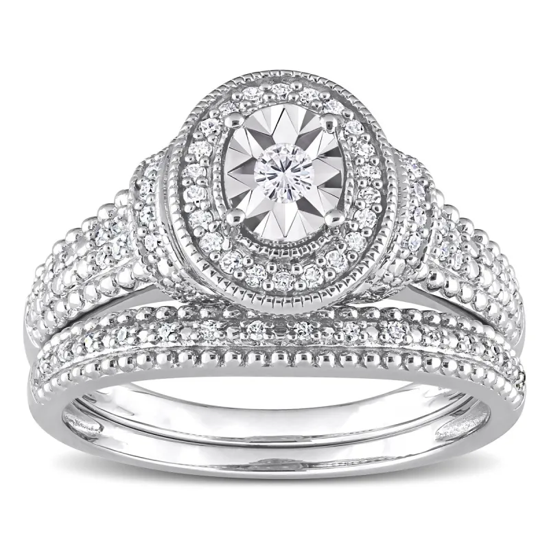Miadora 1/4ct TDW Diamond Oval Halo Bridal Ring Set in Sterling Silver sold by Zulily