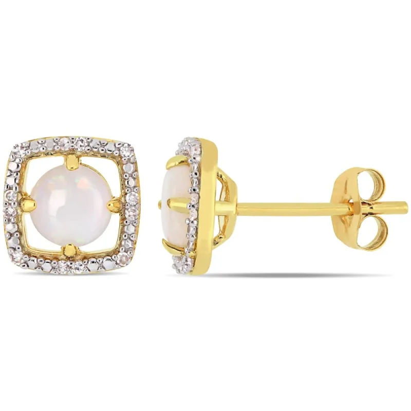 Miadora 10k Yellow Gold Opal and Diamond Floating Halo Stud Earrings sold by Zulily
