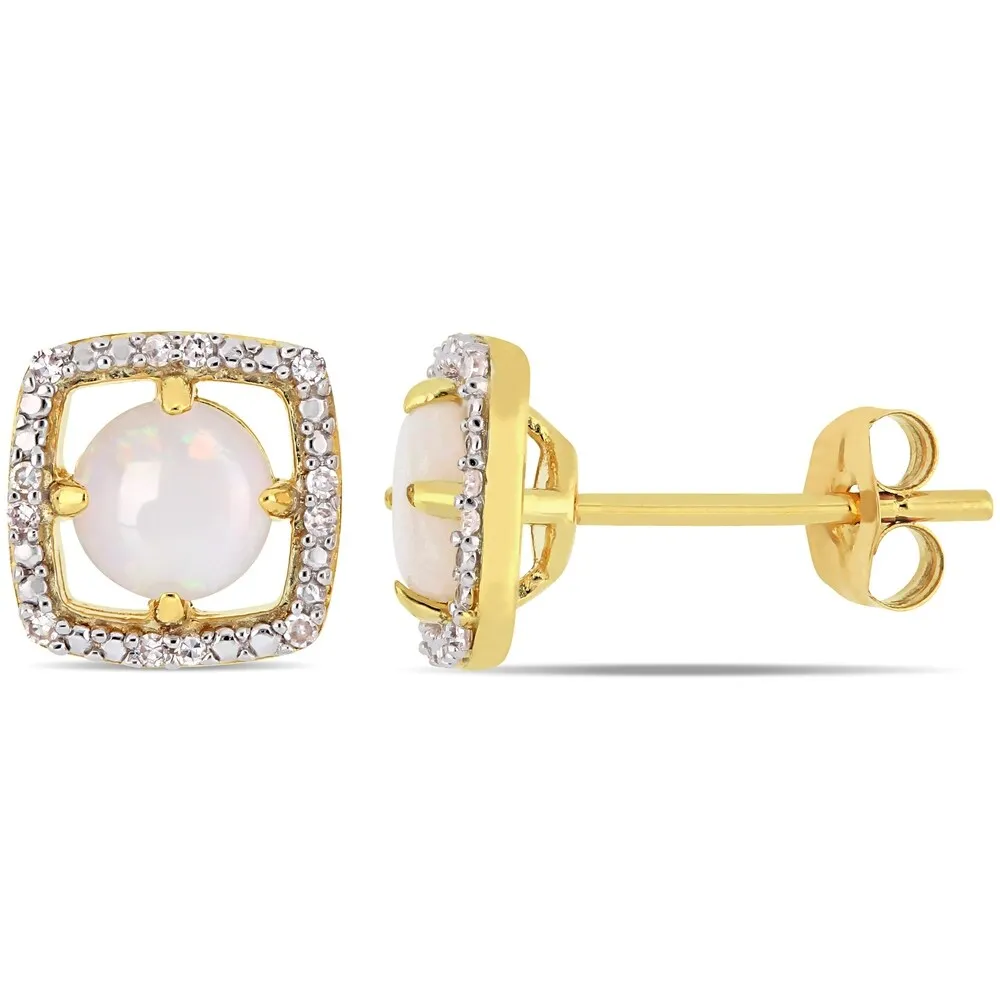 Miadora 10k Yellow Gold Opal and Diamond Floating Halo Stud Earrings sold by Zulily