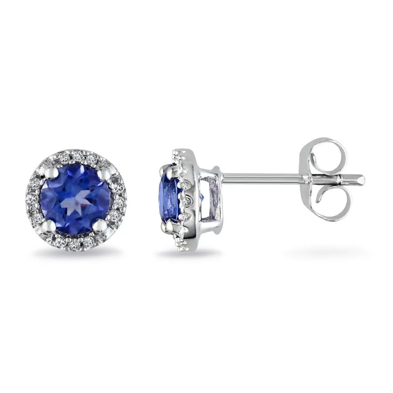 Miadora Sterling Silver Created Blue Sapphire and Diamond Halo Earrings sold by Zulily
