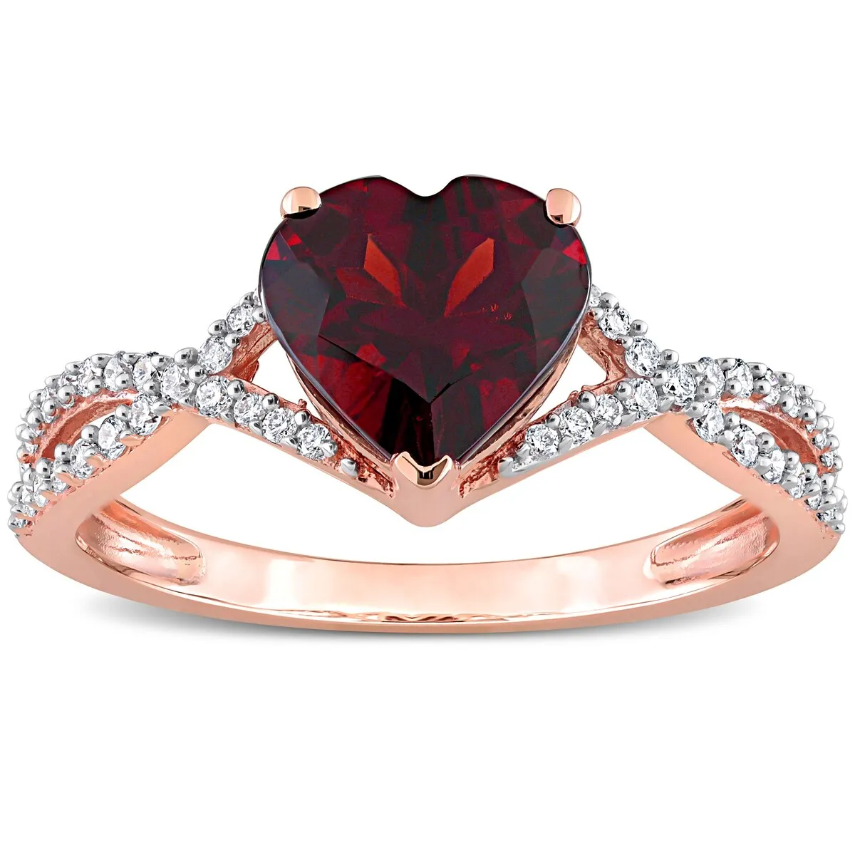 Miadora Heart-cut Garnet and 1/5ct TDW Diamond Crossover Ring in 14k Rose Gold sold by Zulily product image thumbnail 3