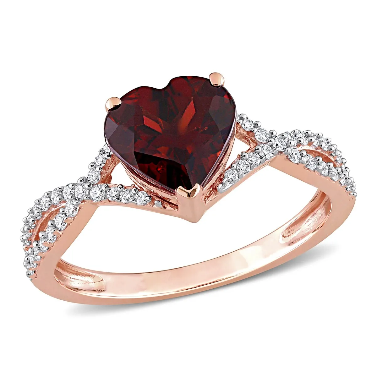 Miadora Heart-cut Garnet and 1/5ct TDW Diamond Crossover Ring in 14k Rose Gold sold by Zulily product image thumbnail 2