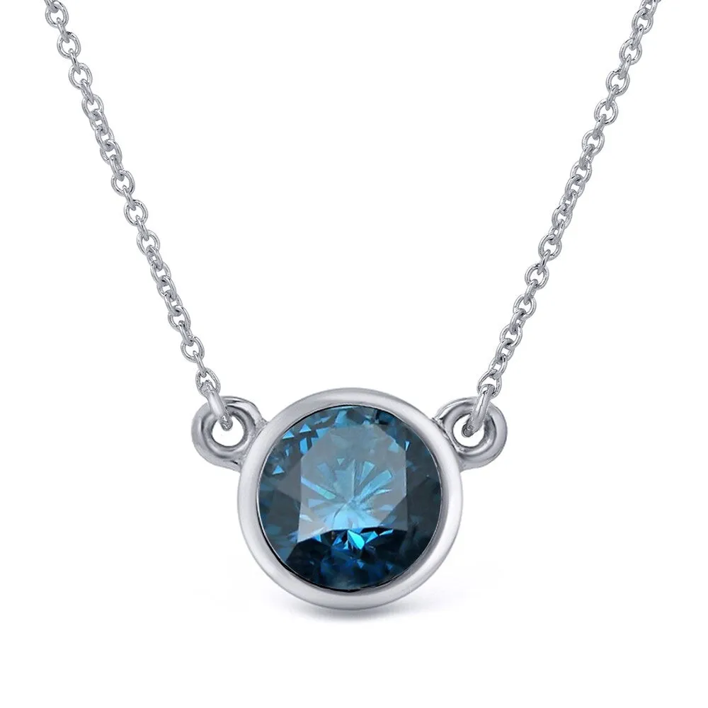 Auriya 1ctw Round Solitaire Blue Diamond Necklace 14k Gold Bezel-set sold by Zulily