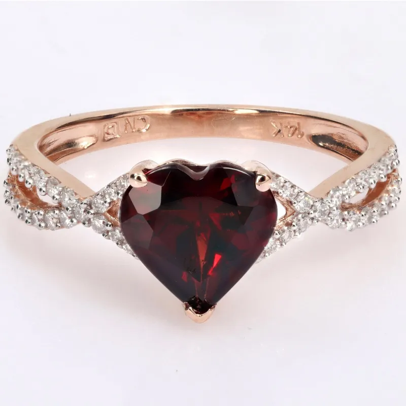 Miadora Heart-cut Garnet and 1/5ct TDW Diamond Crossover Ring in 14k Rose Gold sold by Zulily
