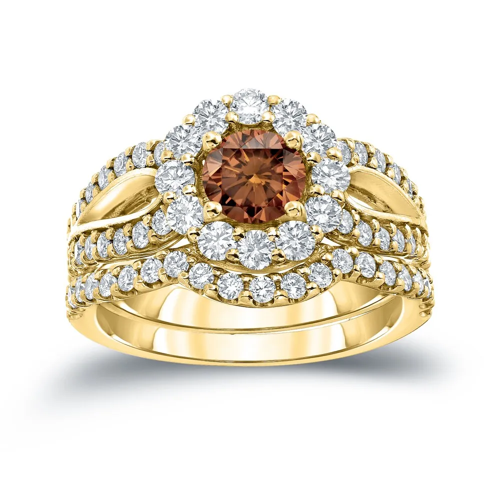 Auriya 2 1/3ctw Halo Brown Diamond Engagement Ring Set 14k Gold sold by Zulily product image thumbnail 2