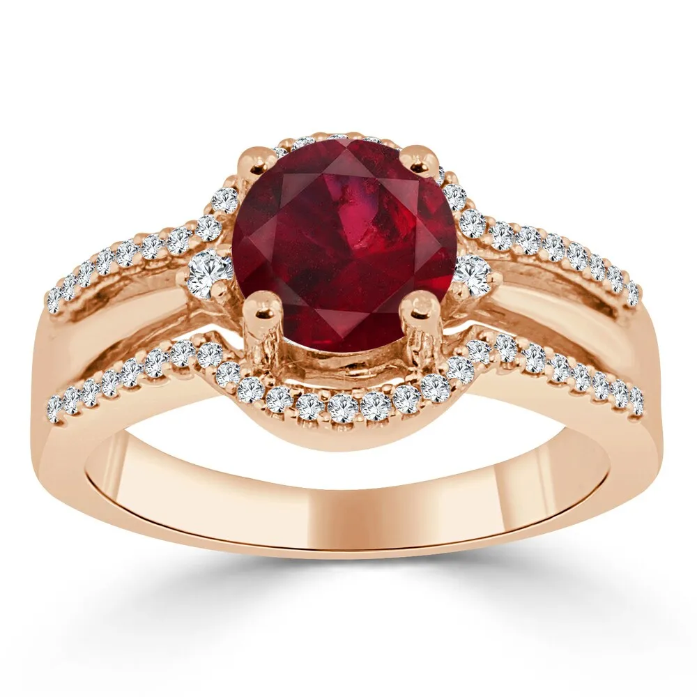 Auriya 14k Gold 1ct Ruby and 1/5ct TDW Round Halo Diamond Engagement Ring sold by Zulily product image thumbnail 3
