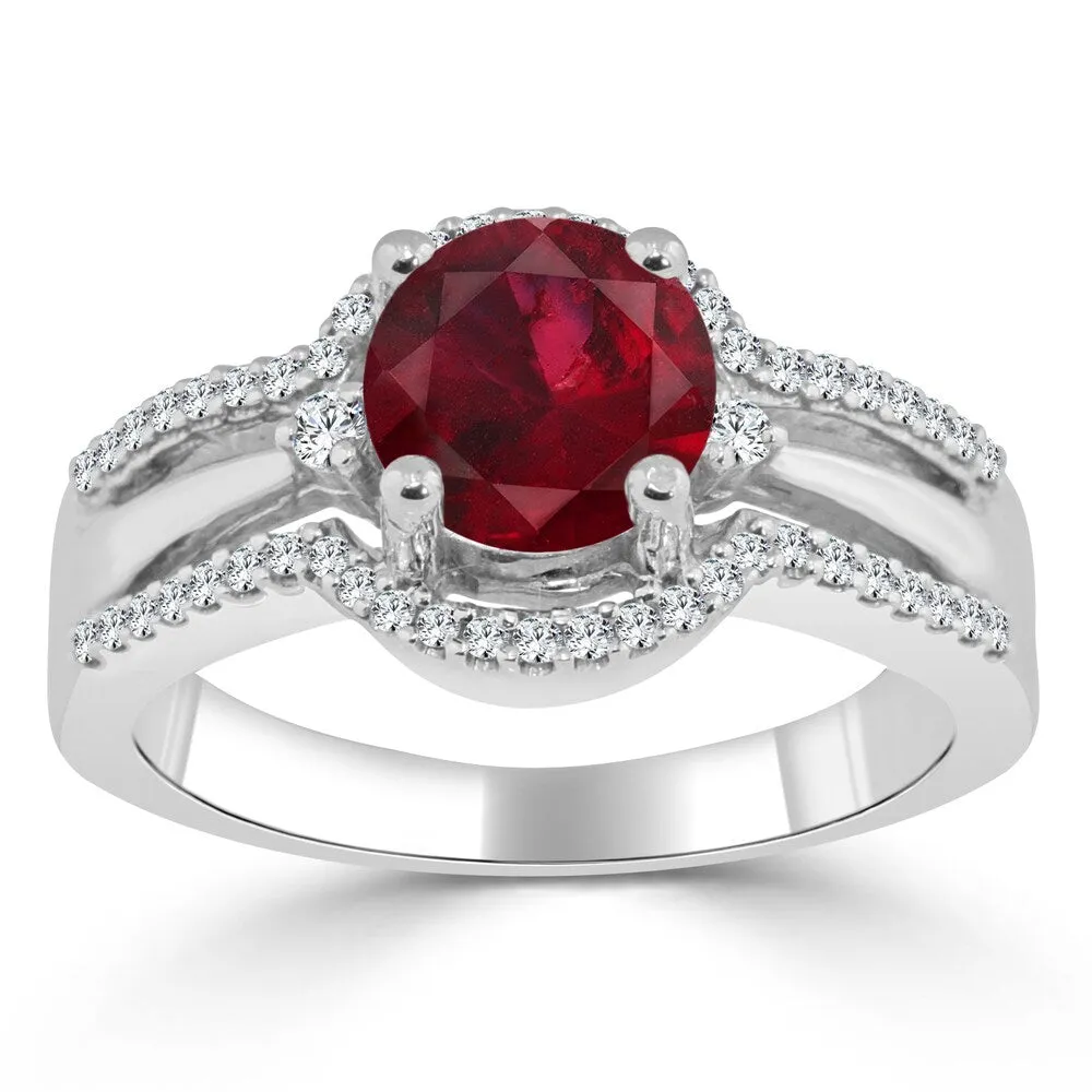 Auriya 14k Gold 1ct Ruby and 1/5ct TDW Round Halo Diamond Engagement Ring sold by Zulily