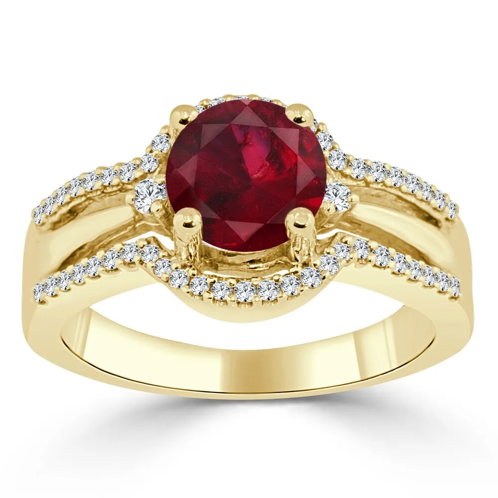 Auriya 14k Gold 1ct Ruby and 1/5ct TDW Round Halo Diamond Engagement Ring sold by Zulily product image thumbnail 2