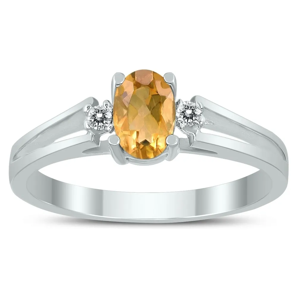 6X4MM Citrine and Diamond Open Three Stone Ring in 10K White Gold sold by Zulily