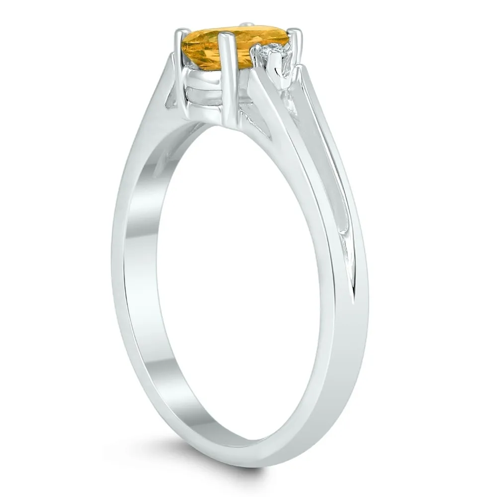 6X4MM Citrine and Diamond Open Three Stone Ring in 10K White Gold sold by Zulily product image thumbnail 2