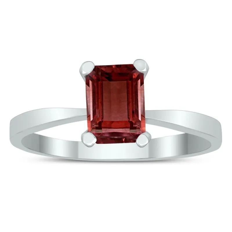 Emerald Shaped 7X5MM Garnet Solitaire Ring in 10K White Gold sold by Zulily