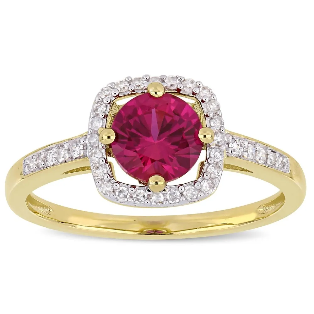 Miadora 10k Yellow Gold Created Ruby and 1/7ct TDW Diamond Floating Square Halo Ring sold by Zulily product image thumbnail 2