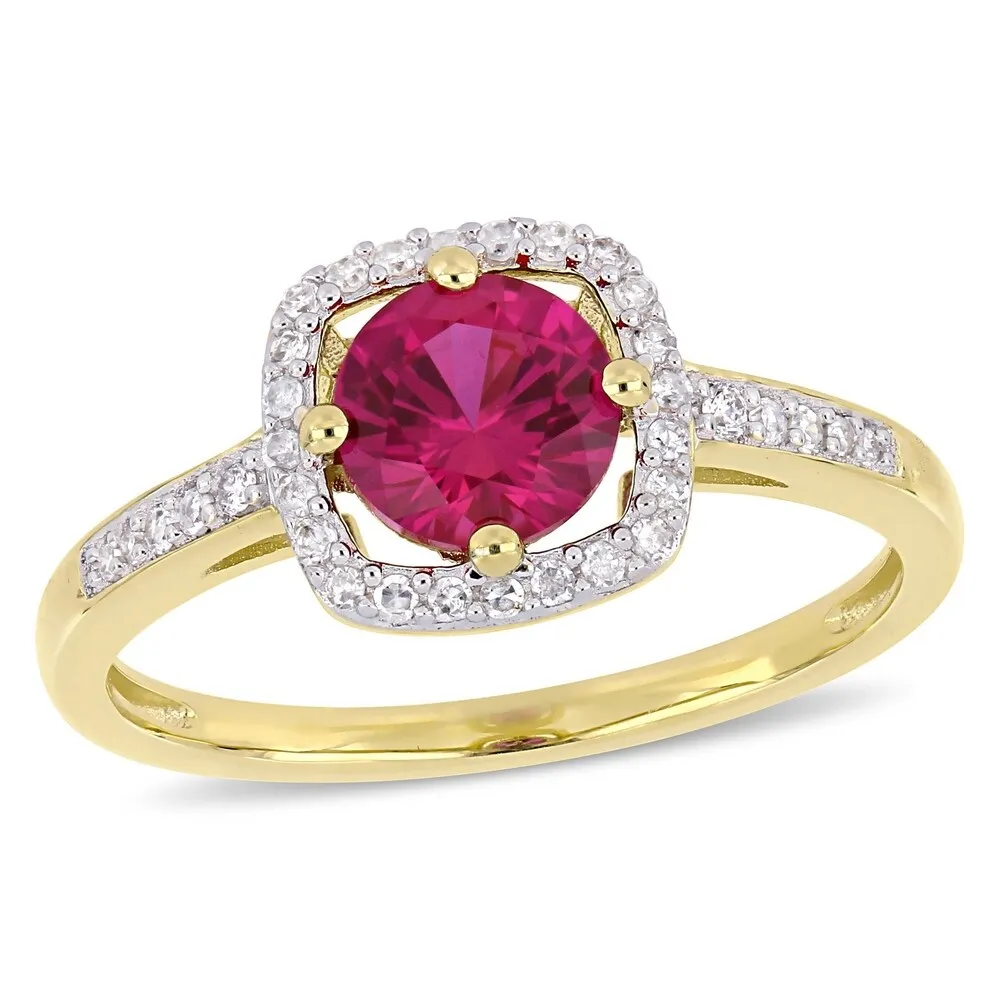 Miadora 10k Yellow Gold Created Ruby and 1/7ct TDW Diamond Floating Square Halo Ring sold by Zulily