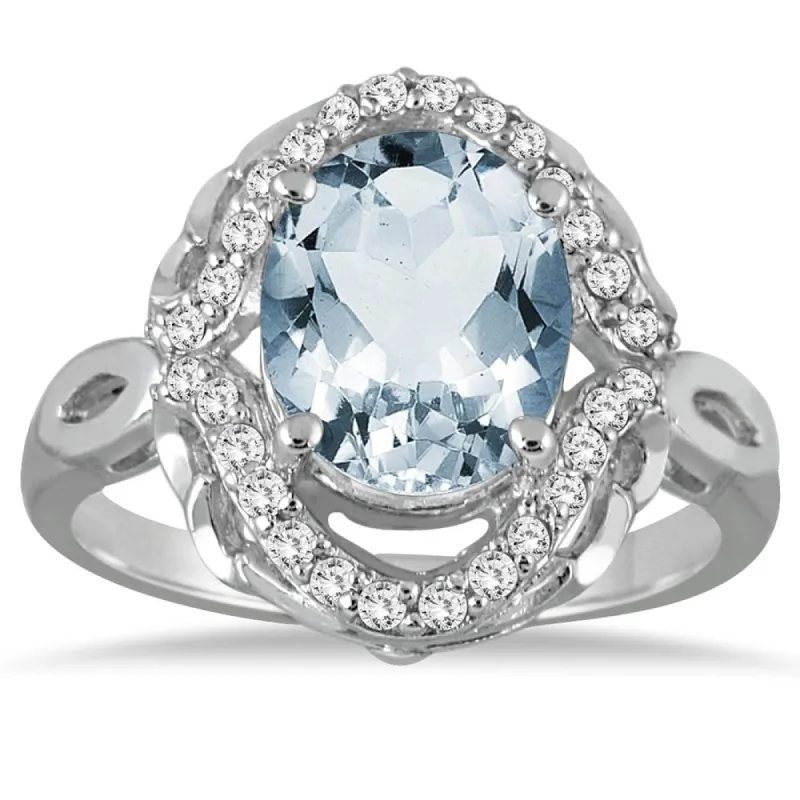 3 1/2 Carat Oval Aquamarine and Diamond Ring in 10K White Gold sold by Zulily