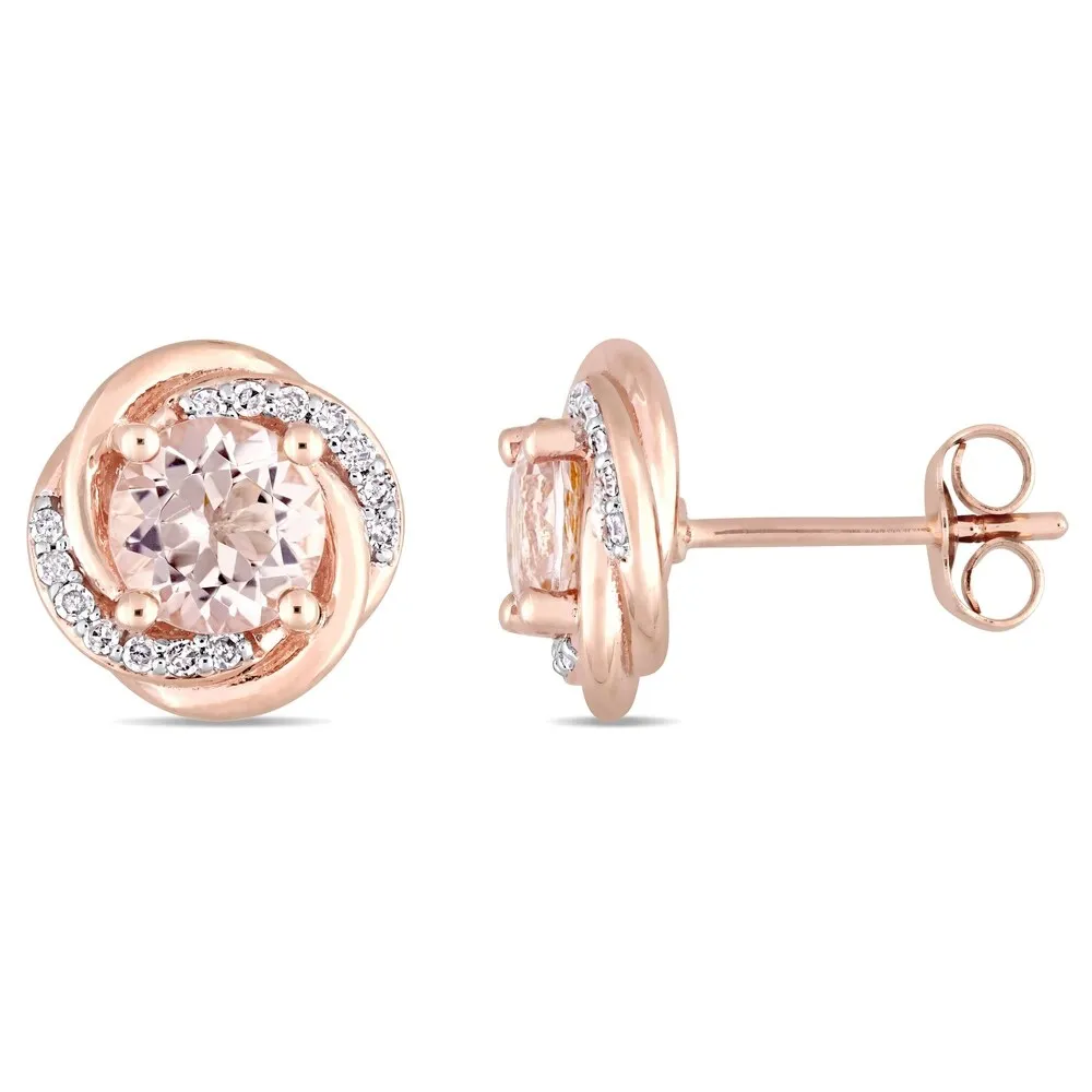 Miadora 10k Rose Gold Morganite 1/7ct TDW Diamond Swirl Halo Stud Earrings sold by Zulily