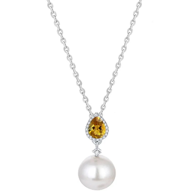 Sterling Silver Natural Citrine and 14MM Shell Pearl Drop Pendant sold by Zulily