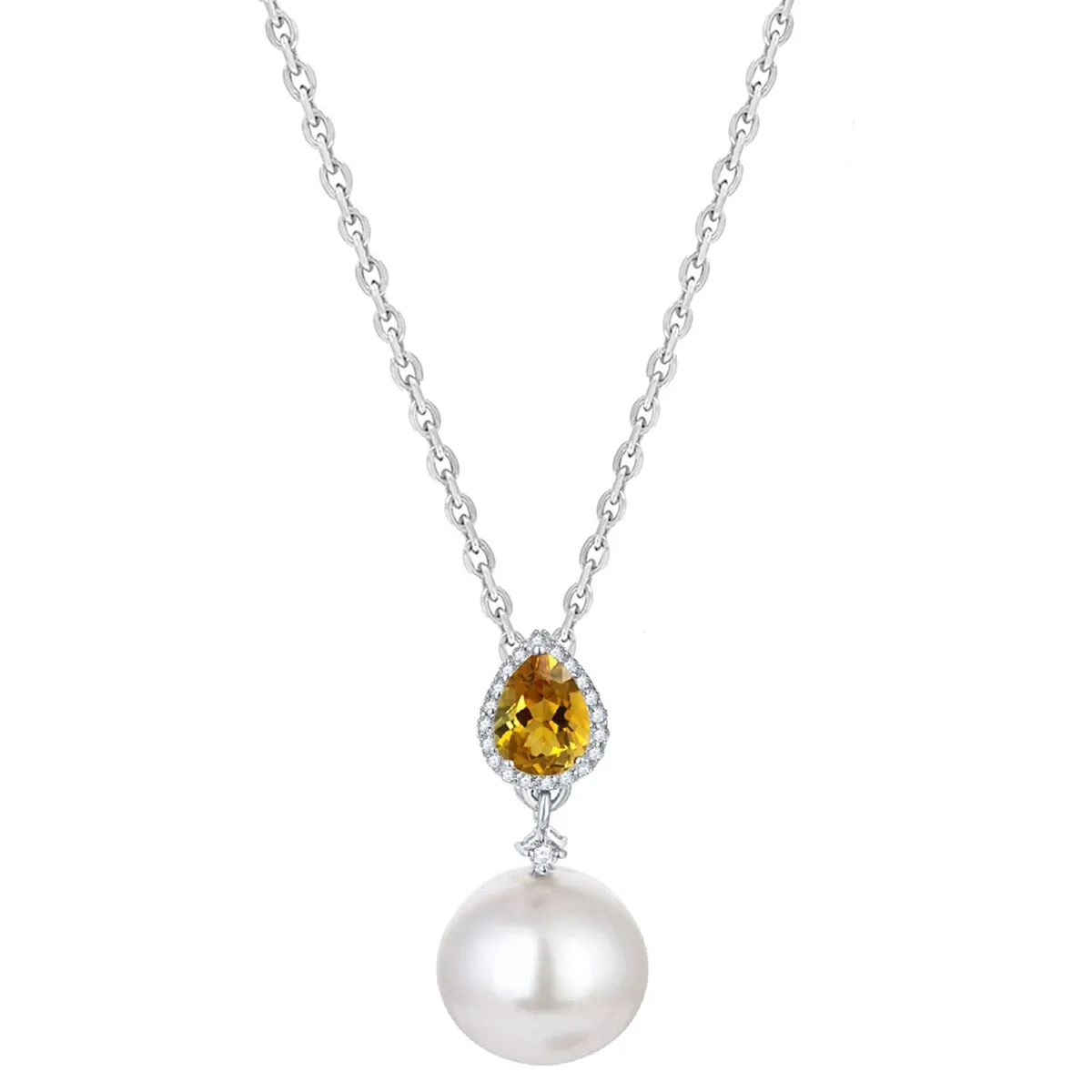 Sterling Silver Natural Citrine and 14MM Shell Pearl Drop Pendant sold by Zulily