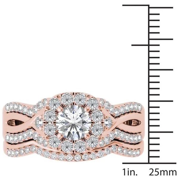 De Couer 14k Rose Gold 1 1/4ct TDW Diamond Halo Engagement Ring Set with One Band sold by Zulily product image thumbnail 4