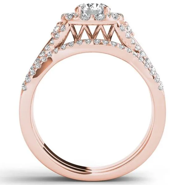 De Couer 14k Rose Gold 1 1/4ct TDW Diamond Halo Engagement Ring Set with One Band sold by Zulily product image thumbnail 3