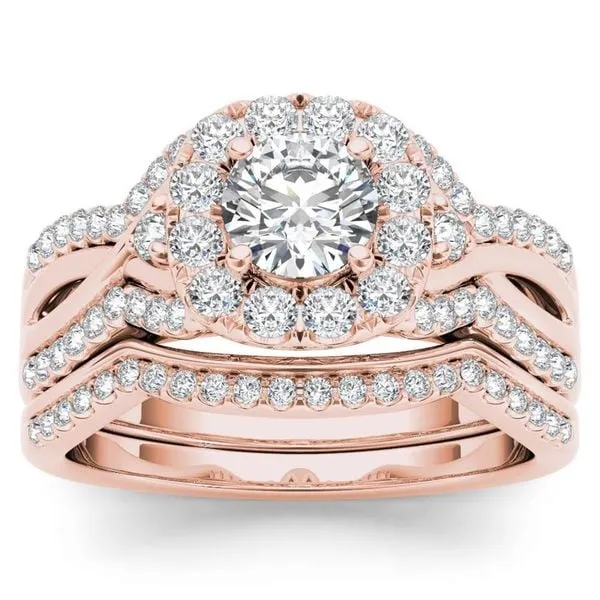 De Couer 14k Rose Gold 1 1/4ct TDW Diamond Halo Engagement Ring Set with One Band sold by Zulily