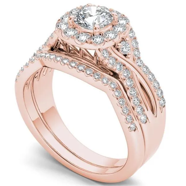 De Couer 14k Rose Gold 1 1/4ct TDW Diamond Halo Engagement Ring Set with One Band sold by Zulily product image thumbnail 2