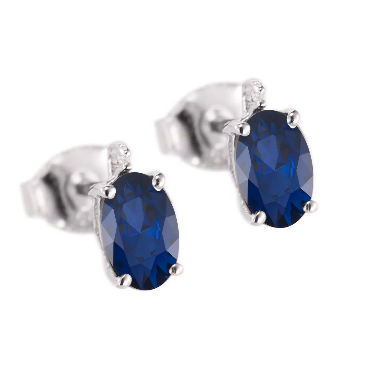Sterling Silver Blue Sapphire & Genuine White Diamond Stud Earring sold by Zulily product image thumbnail 3