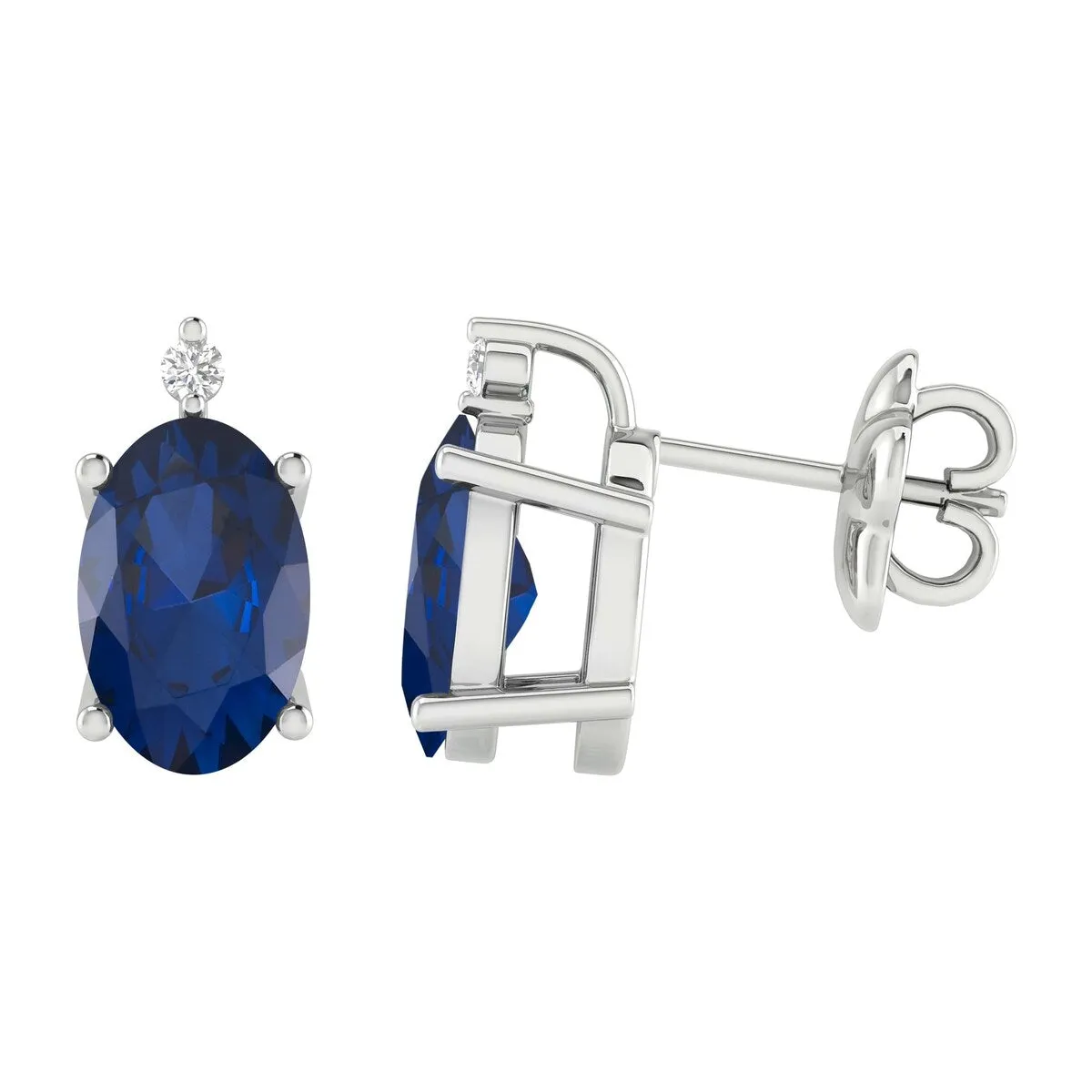 Sterling Silver Blue Sapphire & Genuine White Diamond Stud Earring sold by Zulily