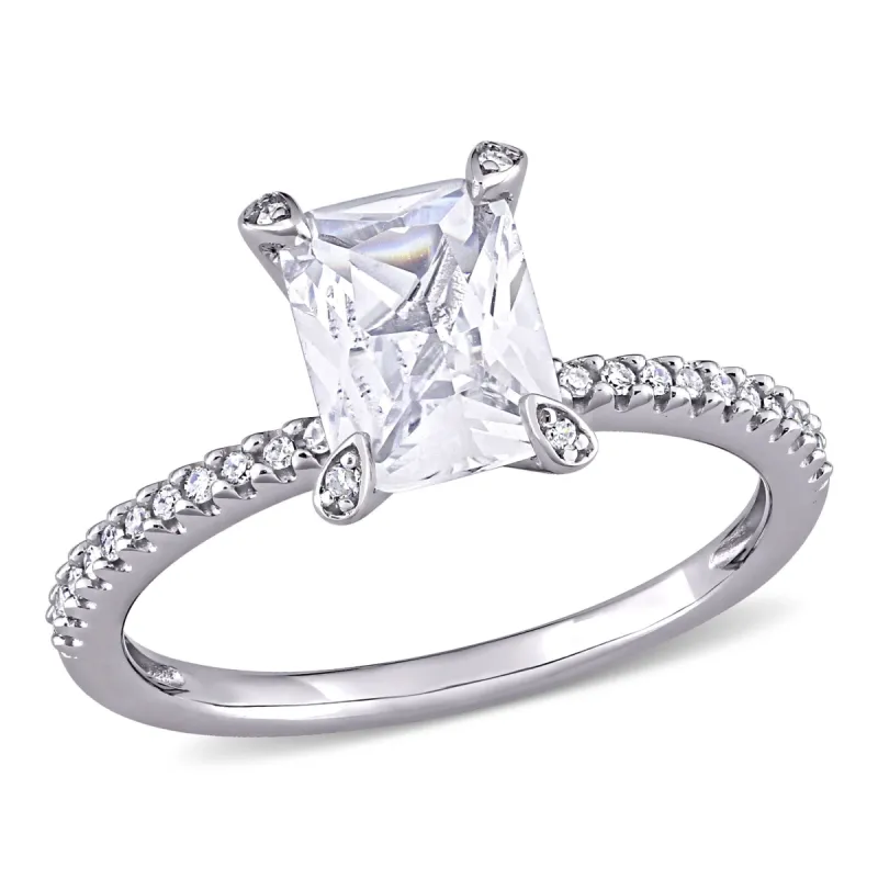 Miadora 2ct TGW Created White Sapphire and 1/10ct TW Diamond Engagement Ring in 10k White Gold sold by Zulily