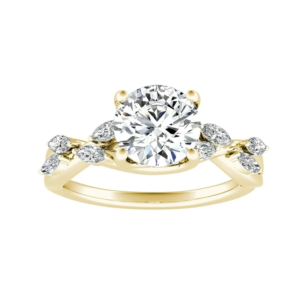 Auriya 14k Gold Vintage Floral 4ct Moissanite and 1/3ctw Marquise Diamond Engagement Ring sold by Zulily product image thumbnail 2