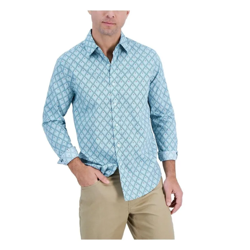 Club Room Men's Long Sleeve Foulard Geometric Print Shirt Blue Size XX-Large sold by Zulily