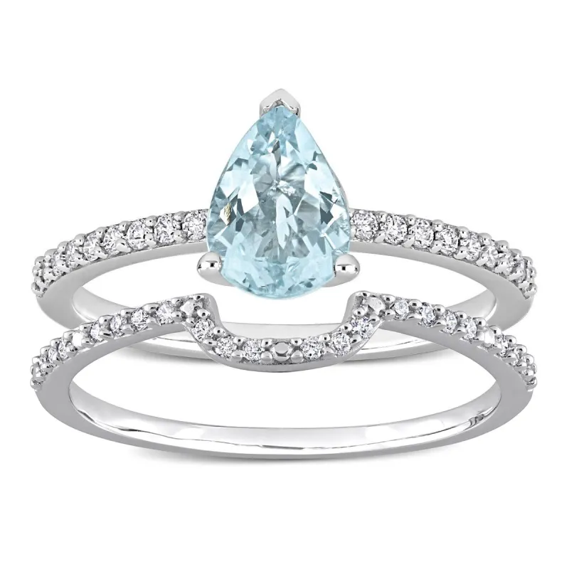 Miadora Pear-cut Aquamarine and 1/4ct TDW Diamond Teardrop Bridal Ring Set in 14k White Gold sold by Zulily