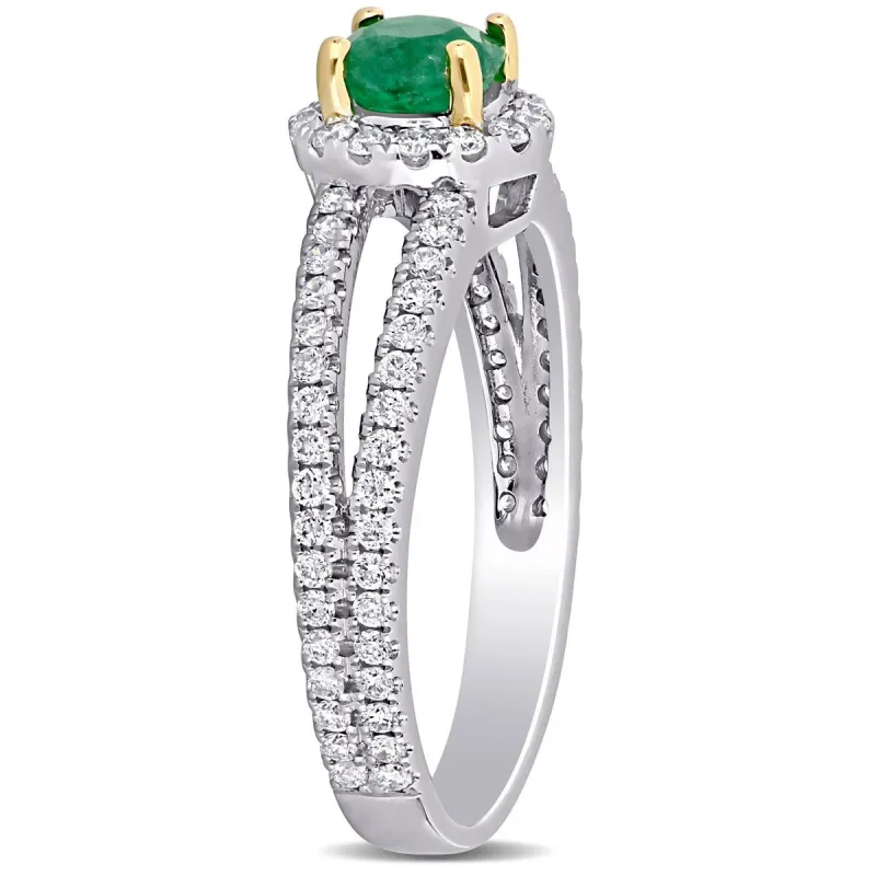 Miadora 14k 2-tone White & Yellow Gold Emerald & 1/2ct TDW Diamond Halo Split Shank Engagement Ring sold by Zulily