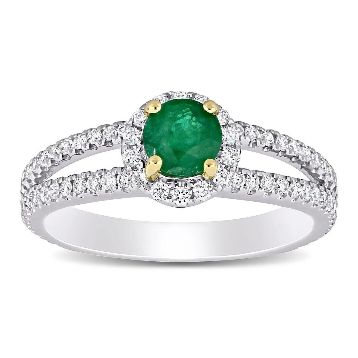 Miadora 14k 2-tone White & Yellow Gold Emerald & 1/2ct TDW Diamond Halo Split Shank Engagement Ring sold by Zulily product image thumbnail 2