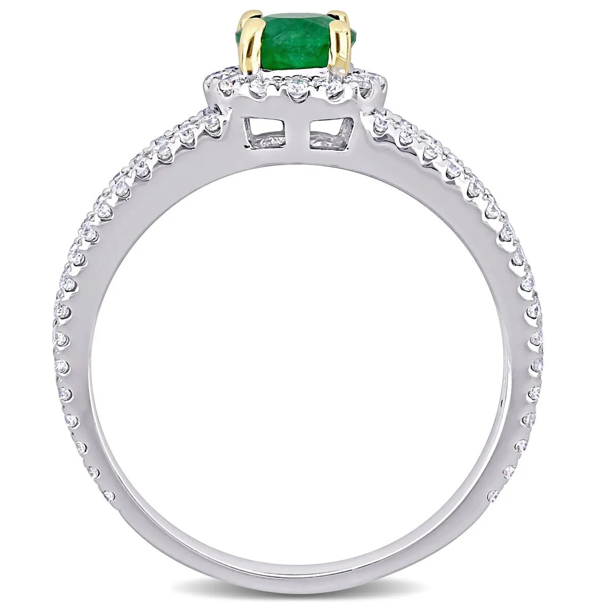 Miadora 14k 2-tone White & Yellow Gold Emerald & 1/2ct TDW Diamond Halo Split Shank Engagement Ring sold by Zulily product image thumbnail 3