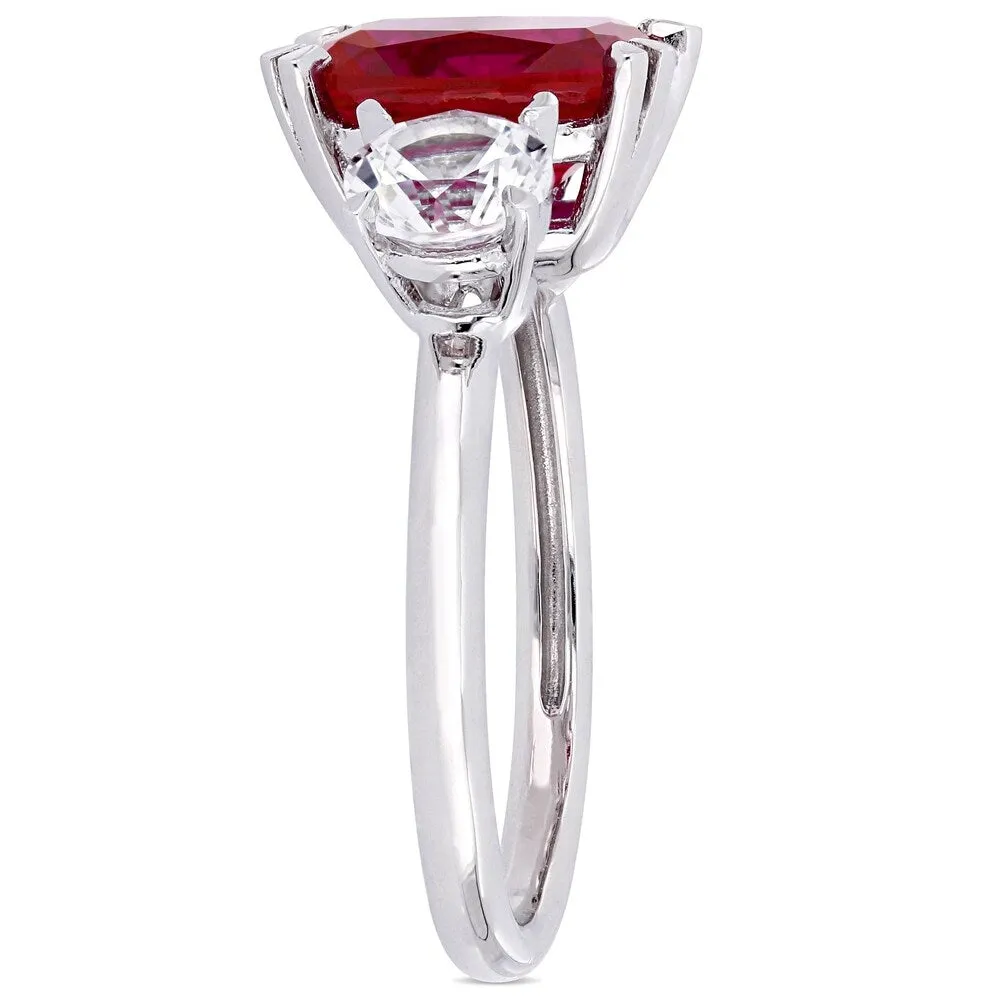 Miadora 10k White Gold Created Ruby and Created White Sapphire Cushion 3-Stone Engagement Ring sold by Zulily product image thumbnail 2