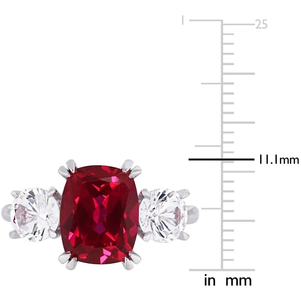 Miadora 10k White Gold Created Ruby and Created White Sapphire Cushion 3-Stone Engagement Ring sold by Zulily product image thumbnail 5