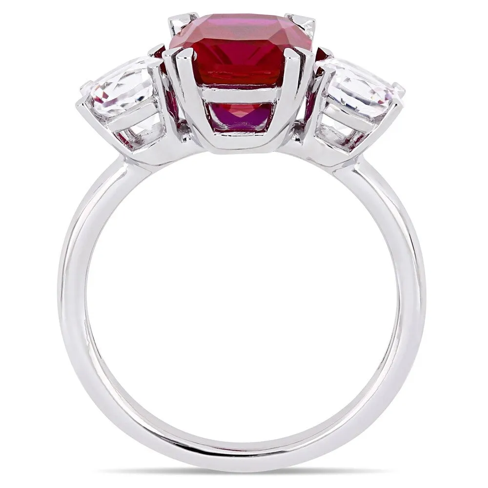 Miadora 10k White Gold Created Ruby and Created White Sapphire Cushion 3-Stone Engagement Ring sold by Zulily product image thumbnail 3