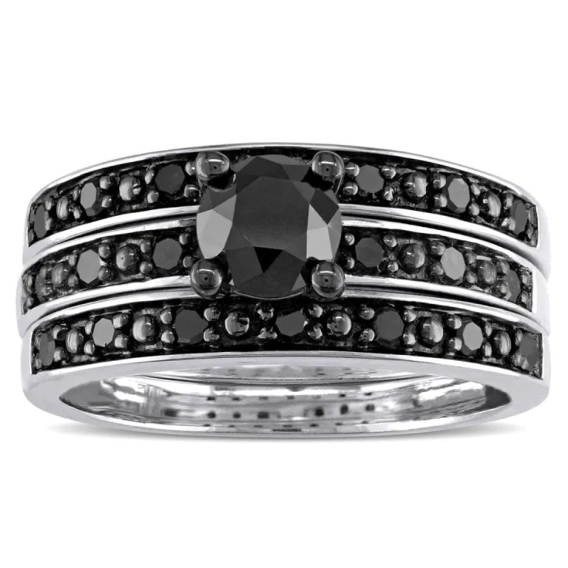 Miadora Sterling Silver 1 1/10ct TDW Black Diamond 3-Piece Bridal Set sold by Zulily