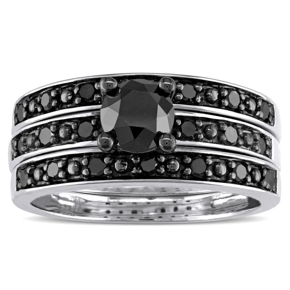 Miadora Sterling Silver 1 1/10ct TDW Black Diamond 3-Piece Bridal Set sold by Zulily