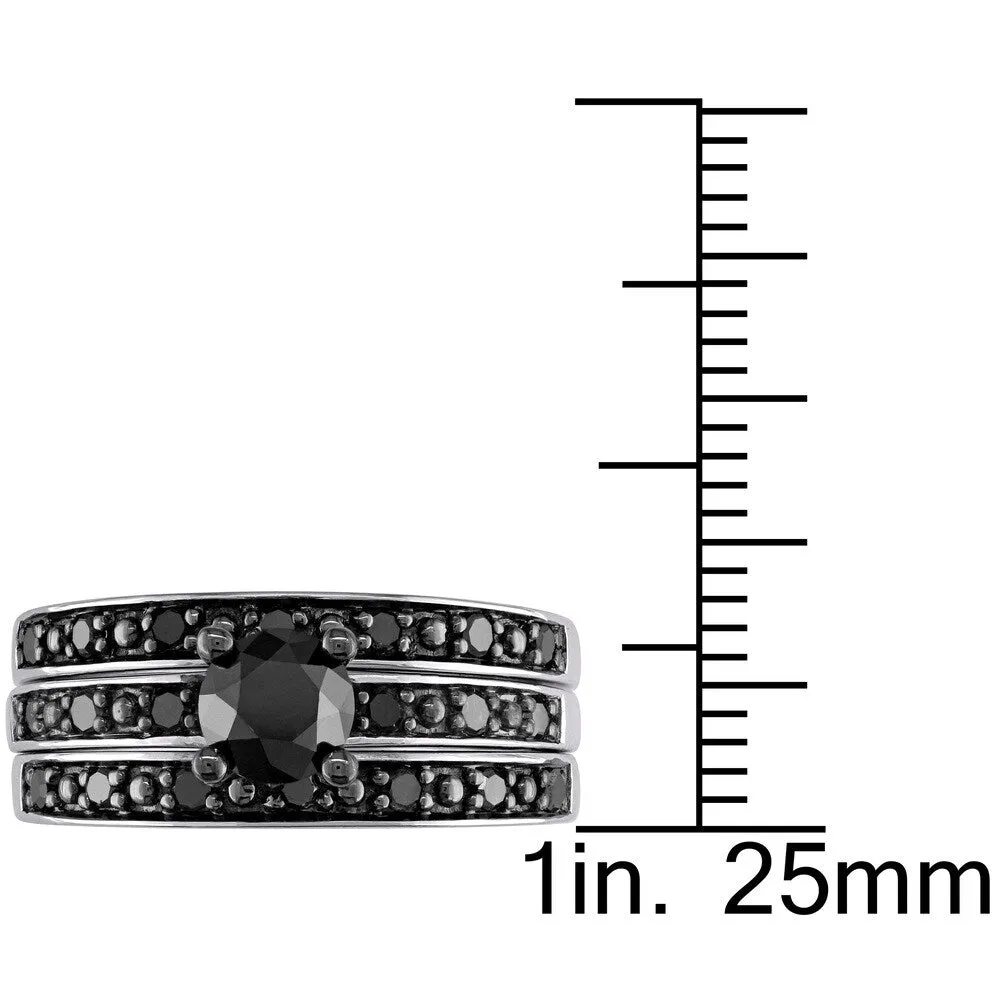 Miadora Sterling Silver 1 1/10ct TDW Black Diamond 3-Piece Bridal Set sold by Zulily product image thumbnail 3